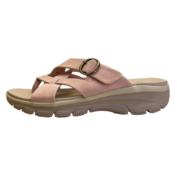 Skechers Women’s Blush Pink Buckle Strap Relaxed Fit Yoga Foam Sandals Sz US 8.5 - Picture 4 of 7